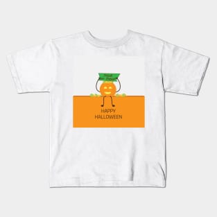 Halloween Green and Orange Pumpkin and candies Kids T-Shirt